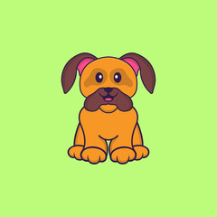 Cute dog is sitting. Animal cartoon concept isolated. Can used for t-shirt, greeting card, invitation card or mascot. Flat Cartoon Style