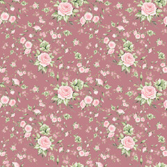 Floral seamless pattern luxury roses drawn on paper with paints