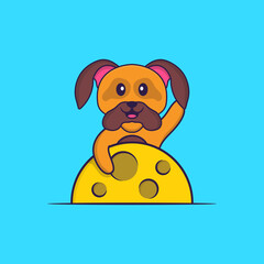 Cute dog is on the moon. Animal cartoon concept isolated. Can used for t-shirt, greeting card, invitation card or mascot. Flat Cartoon Style