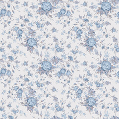Floral seamless pattern luxury roses drawn on paper with paints