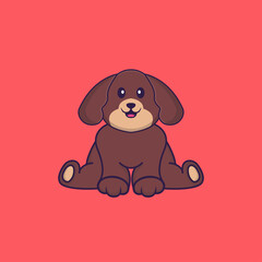 Cute dog is sitting. Animal cartoon concept isolated. Can used for t-shirt, greeting card, invitation card or mascot. Flat Cartoon Style