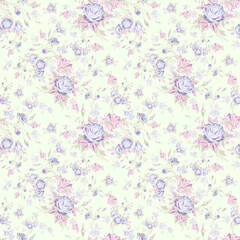 Floral seamless pattern luxury roses drawn on paper with paints