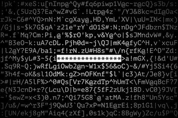 Many different symbols, and group of asterisks as secret password