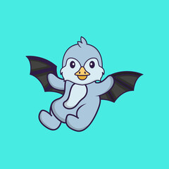 Cute bird is flying with wings. Animal cartoon concept isolated. Can used for t-shirt, greeting card, invitation card or mascot. Flat Cartoon Style