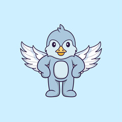 Cute bird using wings. Animal cartoon concept isolated. Can used for t-shirt, greeting card, invitation card or mascot. Flat Cartoon Style
