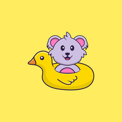 Cute koala With Duck buoy. Animal cartoon concept isolated. Can used for t-shirt, greeting card, invitation card or mascot. Flat Cartoon Style