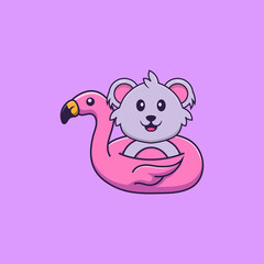Cute koala With flamingo buoy. Animal cartoon concept isolated. Can used for t-shirt, greeting card, invitation card or mascot. Flat Cartoon Style