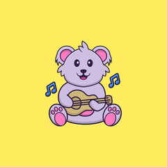 Cute koala playing guitar. Animal cartoon concept isolated. Can used for t-shirt, greeting card, invitation card or mascot. Flat Cartoon Style