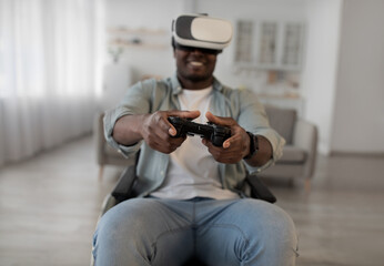 Enjoying virtual reality glasses, 3d spectacles and controller gamepad at home