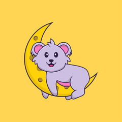 Cute koala is on the moon. Animal cartoon concept isolated. Can used for t-shirt, greeting card, invitation card or mascot. Flat Cartoon Style