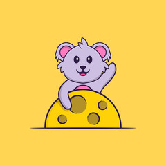 Cute koala is on the moon. Animal cartoon concept isolated. Can used for t-shirt, greeting card, invitation card or mascot. Flat Cartoon Style