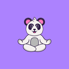 Cute Panda is meditating or doing yoga. Animal cartoon concept isolated. Can used for t-shirt, greeting card, invitation card or mascot. Flat Cartoon Style