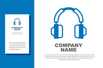 Blue Headphones icon isolated on white background. Earphones. Concept for listening to music, service, communication and operator. Logo design template element. Vector
