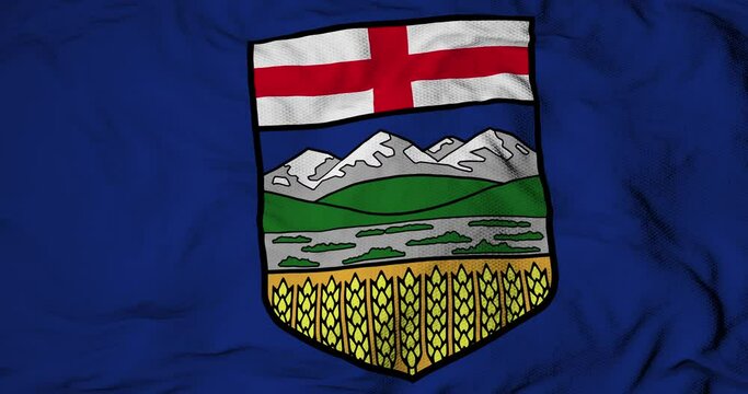Full frame 3D animation of a flag of Alberta (Canada) waving.