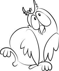 Vector owl. Cartoon funny shy dancing bird. Line art. Linear sketch . Element for design card, poster, coloring book illustration, t-shirt print