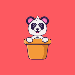 Cute Panda in a flower vase. Animal cartoon concept isolated. Can used for t-shirt, greeting card, invitation card or mascot. Flat Cartoon Style