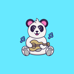 Cute Panda playing guitar. Animal cartoon concept isolated. Can used for t-shirt, greeting card, invitation card or mascot. Flat Cartoon Style