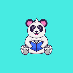 Cute Panda reading a book. Animal cartoon concept isolated. Can used for t-shirt, greeting card, invitation card or mascot. Flat Cartoon Style