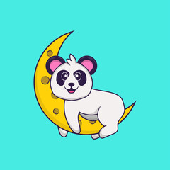 Cute Panda is on the moon. Animal cartoon concept isolated. Can used for t-shirt, greeting card, invitation card or mascot. Flat Cartoon Style