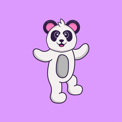 Cute Panda is dancing. Animal cartoon concept isolated. Can used for t-shirt, greeting card, invitation card or mascot. Flat Cartoon Style