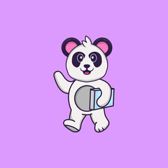Cute Panda holding a book. Animal cartoon concept isolated. Can used for t-shirt, greeting card, invitation card or mascot. Flat Cartoon Style