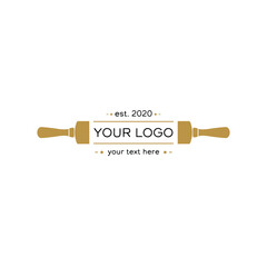 Simple bakery logo design with wheat and wood rolling pin