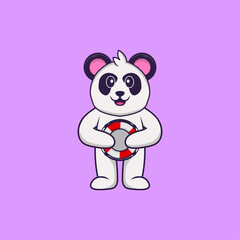 Cute Panda holding a buoy. Animal cartoon concept isolated. Can used for t-shirt, greeting card, invitation card or mascot. Flat Cartoon Style