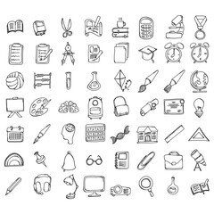 Education Doodle vector icon set. Drawing sketch illustration hand drawn line eps10