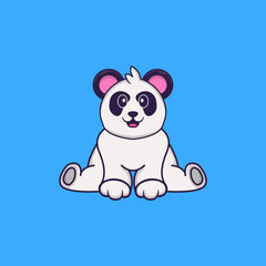 Cute Panda is sitting. Animal cartoon concept isolated. Can used for t-shirt, greeting card, invitation card or mascot. Flat Cartoon Style