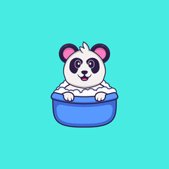 Cute Panda taking a bath in the bathtub. Animal cartoon concept isolated. Can used for t-shirt, greeting card, invitation card or mascot. Flat Cartoon Style