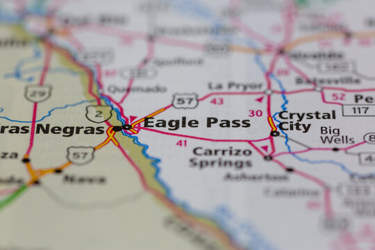 06-30-2021 Portsmouth, Hampshire, UK, Eagle Pass Texas USA Shown On A Geography Map Or Road Map