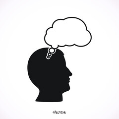 Human profile with speech bubble vector icon.