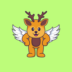 Cute deer using wings. Animal cartoon concept isolated. Can used for t-shirt, greeting card, invitation card or mascot. Flat Cartoon Style