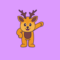 Cute deer hero. Animal cartoon concept isolated. Can used for t-shirt, greeting card, invitation card or mascot. Flat Cartoon Style