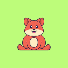 Cute fox is sitting. Animal cartoon concept isolated. Can used for t-shirt, greeting card, invitation card or mascot. Flat Cartoon Style