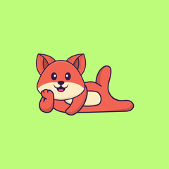 Cute fox lying down. Animal cartoon concept isolated. Can used for t-shirt, greeting card, invitation card or mascot. Flat Cartoon Style