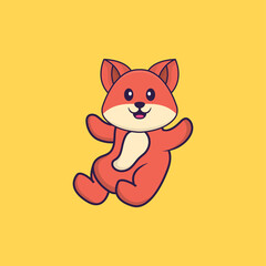 Cute fox is flying. Animal cartoon concept isolated. Can used for t-shirt, greeting card, invitation card or mascot. Flat Cartoon Style