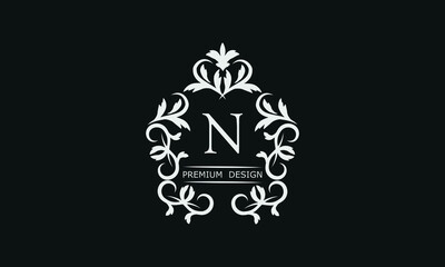 Monogram letter N. Luxury identity logo for restaurant, royalty, boutique, cafe, hotel, heraldic, fashion and more.
