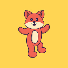 Cute fox is dancing. Animal cartoon concept isolated. Can used for t-shirt, greeting card, invitation card or mascot. Flat Cartoon Style