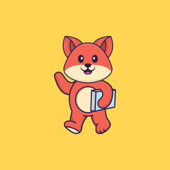Cute fox holding a book. Animal cartoon concept isolated. Can used for t-shirt, greeting card, invitation card or mascot. Flat Cartoon Style