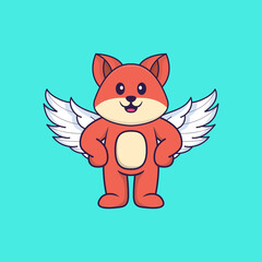 Cute fox using wings. Animal cartoon concept isolated. Can used for t-shirt, greeting card, invitation card or mascot. Flat Cartoon Style