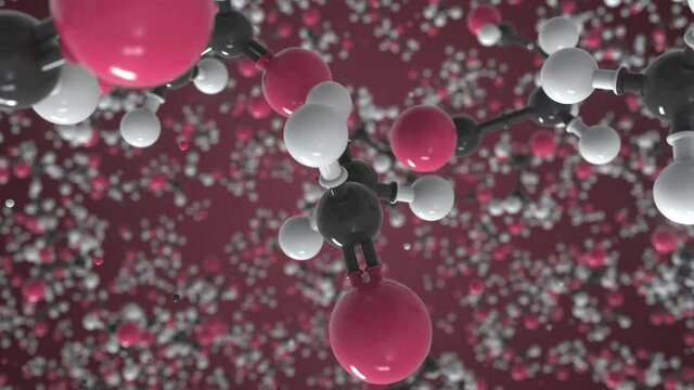 Molecule of acetaldehyde, conceptual molecular model. Conceptual looping 3d animation