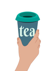 tea . woman drinking  tea . hand . vector . cup with tea or coffee . tea to go . cafe . autumn . summer . hot  . cold . cold tea . hot tea
