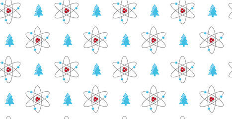 Atom, Atomkerne Muster mit Tannenbäumen für Weihnachten, Elektronen, Neutronen, Protonen, Chemie 