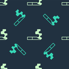 Green and beige Cigarette icon isolated seamless pattern on blue background. Tobacco sign. Smoking symbol. Vector