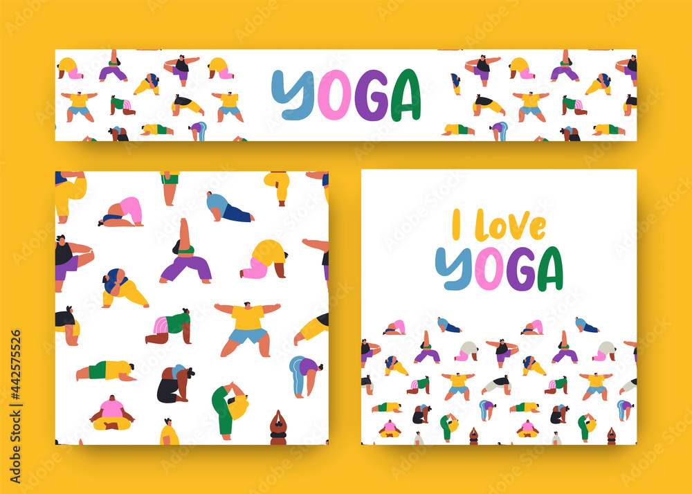 Wall mural I love yoga pattern banner people cartoon set