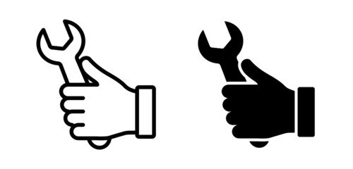 Hand holding repair wrench vector icon
