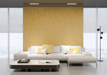 Obraz premium Illustration 3D rendering large luxury modern bright interiors Living room mockup computer digitally generated image