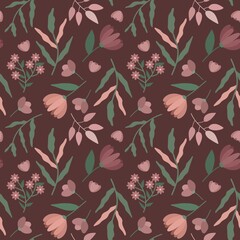 Seamless pattern of flowers on a dark background