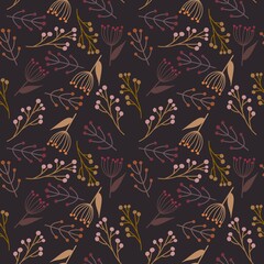 Seamless pattern of flowers on a dark background